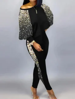 Online Women's Active Streetwear Tracksuit Pants Sets Sweatshirt Pants Trousers Long Sleeve Crew Neck Graphic Print Sports Outdoor Casual Silver Black Brown Fall & Winter Regular Fit Women Two Piece Sets