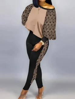 Online Women's Active Streetwear Tracksuit Pants Sets Sweatshirt Pants Trousers Long Sleeve Crew Neck Graphic Print Sports Outdoor Casual Silver Black Brown Fall & Winter Regular Fit Women Two Piece Sets