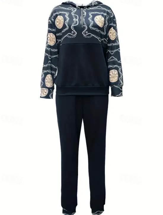 Hot Women's Active Streetwear Boho Tracksuit Pants Sets Sweatshirt Long Sleeve Hooded Graphic Print Sports Outdoor Casual Fall & Winter Regular Fit Women Boho Tops