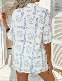 Discount Women's Active Vacation Shirt Shorts Sets Half Sleeve Shirt Collar Floral Geometric Color Block Print Casual Daily White Red Blue Summer Regular Fit Women Two Piece Sets