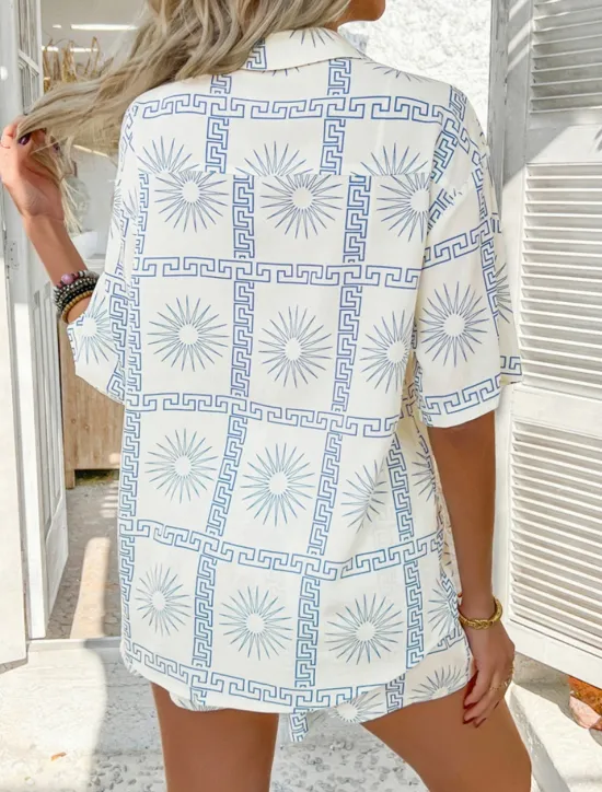 Discount Women's Active Vacation Shirt Shorts Sets Half Sleeve Shirt Collar Floral Geometric Color Block Print Casual Daily White Red Blue Summer Regular Fit Women Two Piece Sets