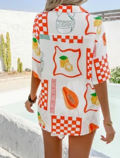 Discount Women's Active Vacation Shirt Shorts Sets Half Sleeve Shirt Collar Floral Geometric Color Block Print Casual Daily White Red Blue Summer Regular Fit Women Two Piece Sets