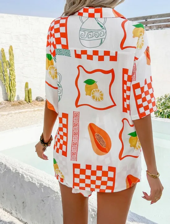 Discount Women's Active Vacation Shirt Shorts Sets Half Sleeve Shirt Collar Floral Geometric Color Block Print Casual Daily White Red Blue Summer Regular Fit Women Two Piece Sets