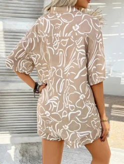 Discount Women's Active Vacation Shirt Shorts Sets Half Sleeve Shirt Collar Floral Geometric Color Block Print Casual Daily White Red Blue Summer Regular Fit Women Two Piece Sets
