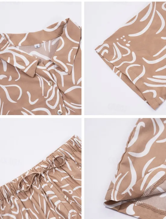 Discount Women's Active Vacation Shirt Shorts Sets Half Sleeve Shirt Collar Floral Geometric Color Block Print Casual Daily White Red Blue Summer Regular Fit Women Two Piece Sets