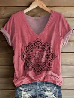 Best Women's Alzheimer's Disease Awareness T Shirt Floral Graphic Plants Bohemia Vintage Stylish Short Sleeve V Neck Regular Tops Daily Going out Weekend Print Black White Blue Purple Violet Summer Women T-Shirts