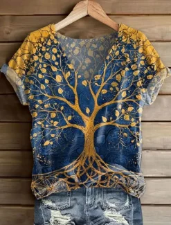 Best Women's Alzheimer's Disease Awareness T Shirt Floral Graphic Plants Bohemia Vintage Stylish Short Sleeve V Neck Regular Tops Daily Going out Weekend Print Black White Blue Purple Violet Summer Women T-Shirts