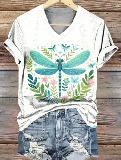 Best Women's Alzheimer's Disease Awareness T Shirt Floral Graphic Plants Bohemia Vintage Stylish Short Sleeve V Neck Regular Tops Daily Going out Weekend Print Black White Blue Purple Violet Summer Women T-Shirts