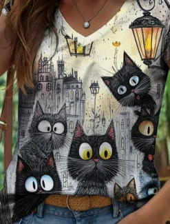 Online Women's Animal Cat Camisole Tank Top Vintage Tropical Stylish Sleeveless Short Sleeve V Neck Regular Tops Daily Print Summer Spring Women Tank Tops & Camis