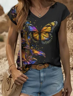 Best Women's Animals Camisole Tank Top Floral Graphic Butterfly Vintage Tropical Stylish Sleeveless Short Sleeve V Neck Regular Tops Daily Print Yellow Red Blue Purple Green Summer Spring Women Tank Tops & Camis