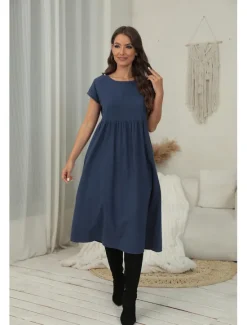Sale Women's ArmyGreen Black White Summer Spring Midi Dress Cotton Linen Dresses Casual Dress Cotton Summer Dress Basic Classic Casual Outdoor Daily Loose Fit Plain Crew Neck Women Dresses