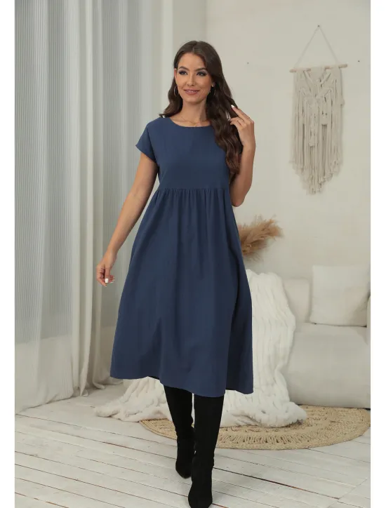 Sale Women's ArmyGreen Black White Summer Spring Midi Dress Cotton Linen Dresses Casual Dress Cotton Summer Dress Basic Classic Casual Outdoor Daily Loose Fit Plain Crew Neck Women Dresses