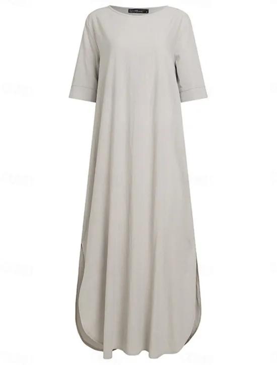 Outlet Women's ArmyGreen Black Wine Summer Spring Maxi long Dress Linen-Inspired Dresses Casual Dress Daily Basic Casual Home Daily Beach Loose Fit Plain Crew Neck Women Dresses