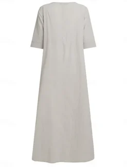 Outlet Women's ArmyGreen Black Wine Summer Spring Maxi long Dress Linen-Inspired Dresses Casual Dress Daily Basic Casual Home Daily Beach Loose Fit Plain Crew Neck Women Dresses