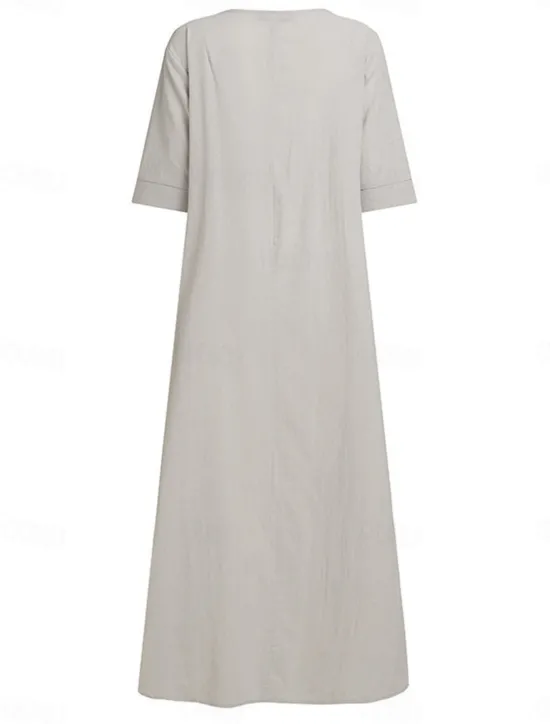 Outlet Women's ArmyGreen Black Wine Summer Spring Maxi long Dress Linen-Inspired Dresses Casual Dress Daily Basic Casual Home Daily Beach Loose Fit Plain Crew Neck Women Dresses
