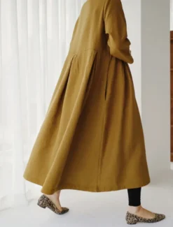 Online Women's ArmyGreen Black Yellow Summer Spring Fall Maxi Dress Cotton Linen Dresses Casual Dress Cotton Summer Dress Casual Daily Casual Street Style Outdoor Vacation Daily Loose Fit Plain Crew Neck Women Dresses