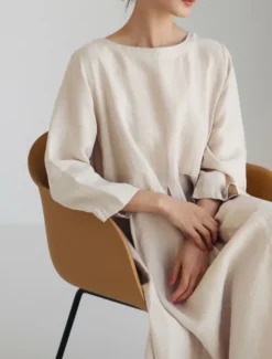 Online Women's ArmyGreen Black Yellow Summer Spring Fall Maxi Dress Cotton Linen Dresses Casual Dress Cotton Summer Dress Casual Daily Casual Street Style Outdoor Vacation Daily Loose Fit Plain Crew Neck Women Dresses