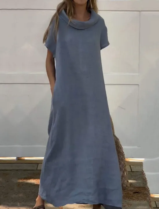Best Women's ArmyGreen Pink Blue Summer Spring Maxi Dress Linen-Inspired Dresses Casual Dress Cotton Linen Dress Basic Modern Daily Weekend Loose Fit Plain Crew Neck Women Dresses