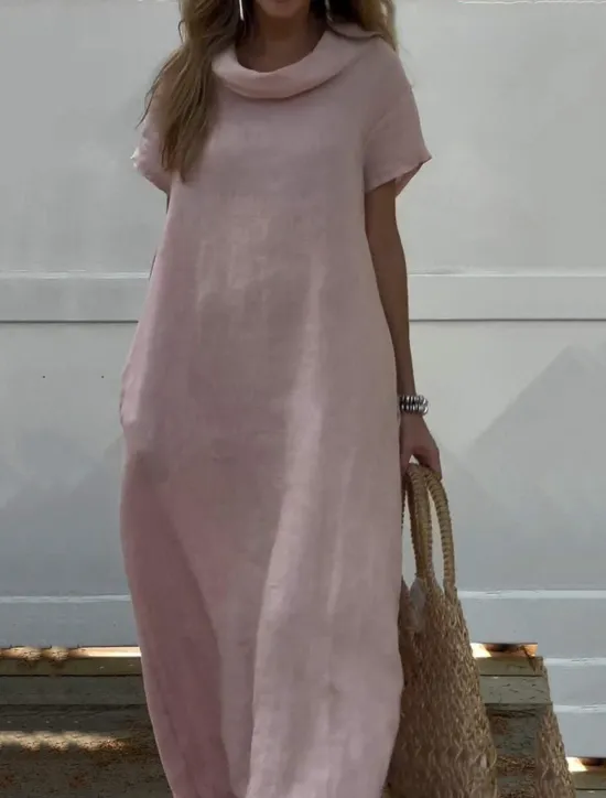 Best Women's ArmyGreen Pink Blue Summer Spring Maxi Dress Linen-Inspired Dresses Casual Dress Cotton Linen Dress Basic Modern Daily Weekend Loose Fit Plain Crew Neck Women Dresses