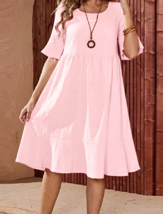 Online Women's ArmyGreen Pink Navy Blue Summer Spring Midi Dress Cotton Linen Dresses Casual Dress Cotton Summer Dress Basic Modern Daily Weekend Loose Fit Plain Crew Neck Women Dresses