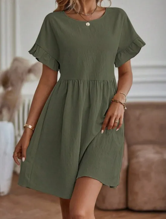 Online Women's ArmyGreen Red Navy Blue Summer Spring Mini Dress Linen-Inspired Dresses Casual Dress Cotton Linen Dress Basic Modern Casual Daily Weekend Loose Fit Plain Crew Neck Women Dresses