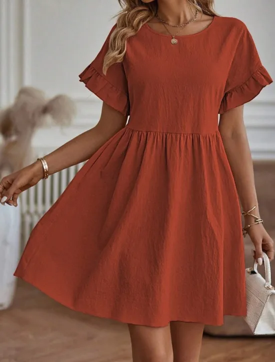 Online Women's ArmyGreen Red Navy Blue Summer Spring Mini Dress Linen-Inspired Dresses Casual Dress Cotton Linen Dress Basic Modern Casual Daily Weekend Loose Fit Plain Crew Neck Women Dresses