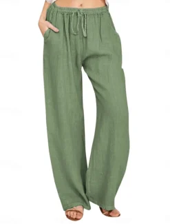 Discount Women's Asian Size Cotton Linen Shorts Linen-Inspired Pants Cotton Linen Pants Simple Full Length Medium Waist Solid Color Patchwork Drawstring Comfy Quick Dry Breathability Micro-elastic Athleisure Women Pants