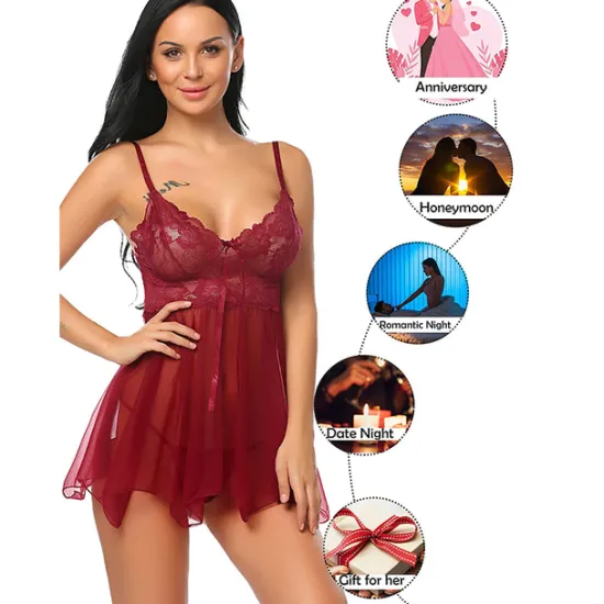 Women's Babydoll & Slips Sexy Lingerie Chemises & Negligees Floral Jacquard POLY Mesh Lace Belt Included Spring & Summer Fall & Winter Black Purple / Spandex / Bow Home Outfits Women Lingerie