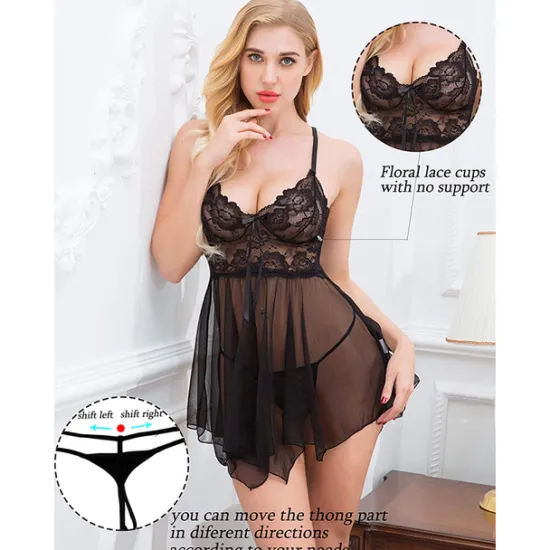 Women's Babydoll & Slips Sexy Lingerie Chemises & Negligees Floral Jacquard POLY Mesh Lace Belt Included Spring & Summer Fall & Winter Black Purple / Spandex / Bow Home Outfits Women Lingerie