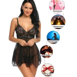 Women's Babydoll & Slips Sexy Lingerie Chemises & Negligees Floral Jacquard POLY Mesh Lace Belt Included Spring & Summer Fall & Winter Black Purple / Spandex / Bow Home Outfits Women Lingerie
