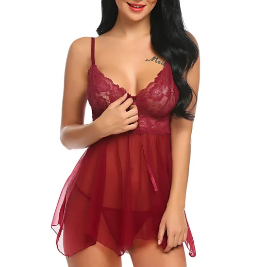 Women's Babydoll & Slips Sexy Lingerie Chemises & Negligees Floral Jacquard POLY Mesh Lace Belt Included Spring & Summer Fall & Winter Black Purple / Spandex / Bow Home Outfits Women Lingerie