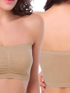 Sale Women's Bandeau Bra Strapless Tube Top Plain Beige Stretch Comfortable Soft Breathable Underwear Spring Summer Casual Daily Invisible Lightweight Seamless Women Lingerie