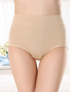 Women's Basic Comfort Pure Color Brief Micro-elastic High Waist Pink M / 1 PC / Cotton Home Outfits Women Lingerie