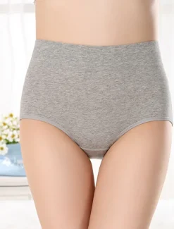 Women's Basic Comfort Pure Color Brief Micro-elastic High Waist Pink M / 1 PC / Cotton Home Outfits Women Lingerie