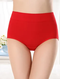 Women's Basic Comfort Pure Color Brief Micro-elastic High Waist Pink M / 1 PC / Cotton Home Outfits Women Lingerie