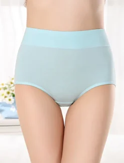 Hot Women's Basic Comfort Pure Color Brief Micro-elastic High Waist Pink M / 1 PC / Cotton Home Outfits Women Lingerie