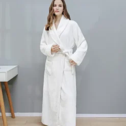 Women's Bathrobe Robes Gown Nighty 1 PCS Pure Color Warm Comfort Plush Robe Home Street Fleece Terry Warm Lapel Long Sleeve Basic Belt Included Fall Winter Home Outfits Women Pajama-Setter