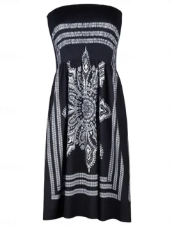 Women's Beach Dress Resort Wear Beach Wear Mini Dress Print Hot Elegant Graphic Strapless Sleeveless Standard Fit Daily Going out Multicolor Black 2023 Summer Spring S M L XL Women Sundresses