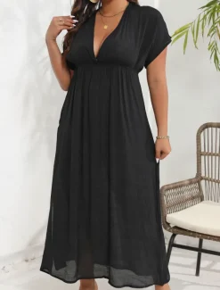 New Women's Beach Dresses Open Back Beach Wear Holiday Short Sleeves Color Women Cover Up