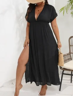 New Women's Beach Dresses Open Back Beach Wear Holiday Short Sleeves Color Women Cover Up