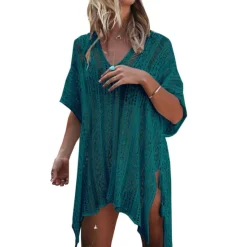 Women's Beach Dresses Oversized Crochet Party Vacation Casual Short Sleeves Lake blue Black White Color Women Cover Up|White Dresses