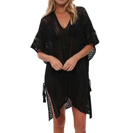 Women's Beach Dresses Oversized Crochet Party Vacation Casual Short Sleeves Lake blue Black White Color Women Cover Up|White Dresses