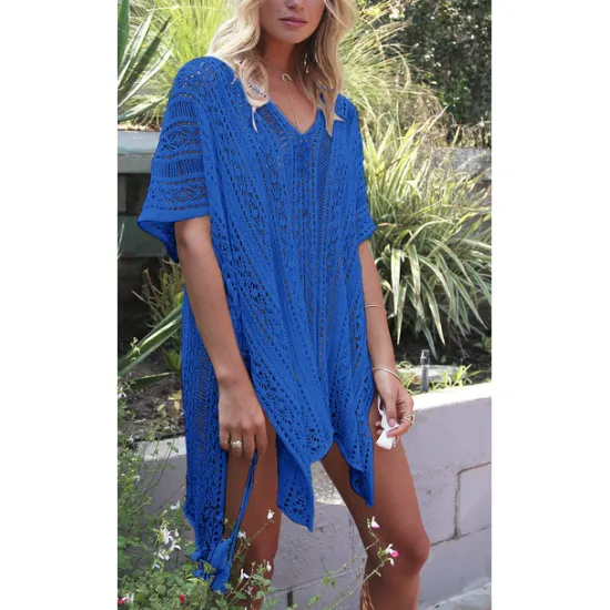 Women's Beach Dresses Oversized Crochet Party Vacation Casual Short Sleeves Lake blue Black White Color Women Cover Up|White Dresses