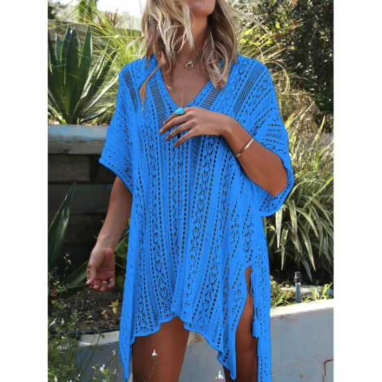 Women's Beach Dresses Oversized Crochet Party Vacation Casual Short Sleeves Lake blue Black White Color Women Cover Up|White Dresses