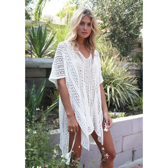 Women's Beach Dresses Oversized Crochet Party Vacation Casual Short Sleeves Lake blue Black White Color Women Cover Up|White Dresses