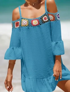 Hot Women's Beach Dresses Ruffle Cut Out Beach Wear Holiday Long Sleeve Black White Yellow Color Women Cover Up
