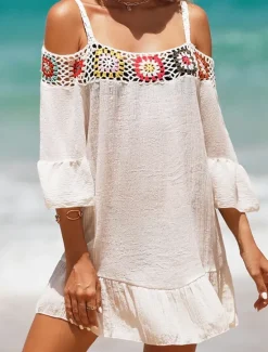 Hot Women's Beach Dresses Ruffle Cut Out Beach Wear Holiday Long Sleeve Black White Yellow Color Women Cover Up