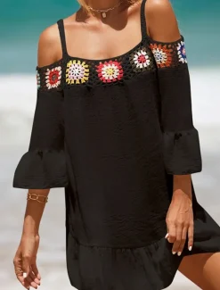 Hot Women's Beach Dresses Ruffle Cut Out Beach Wear Holiday Long Sleeve Black White Yellow Color Women Cover Up