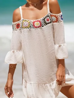 Hot Women's Beach Dresses Ruffle Cut Out Beach Wear Holiday Long Sleeve Black White Yellow Color Women Cover Up