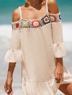 Hot Women's Beach Dresses Ruffle Cut Out Beach Wear Holiday Long Sleeve Black White Yellow Color Women Cover Up